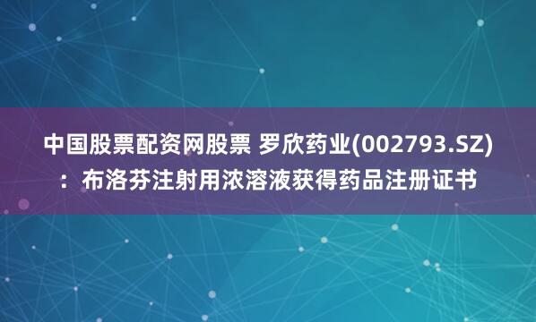 中国股票配资网股票 罗欣药业(002793.SZ)：布洛芬注射用浓溶液获得药品注册证书
