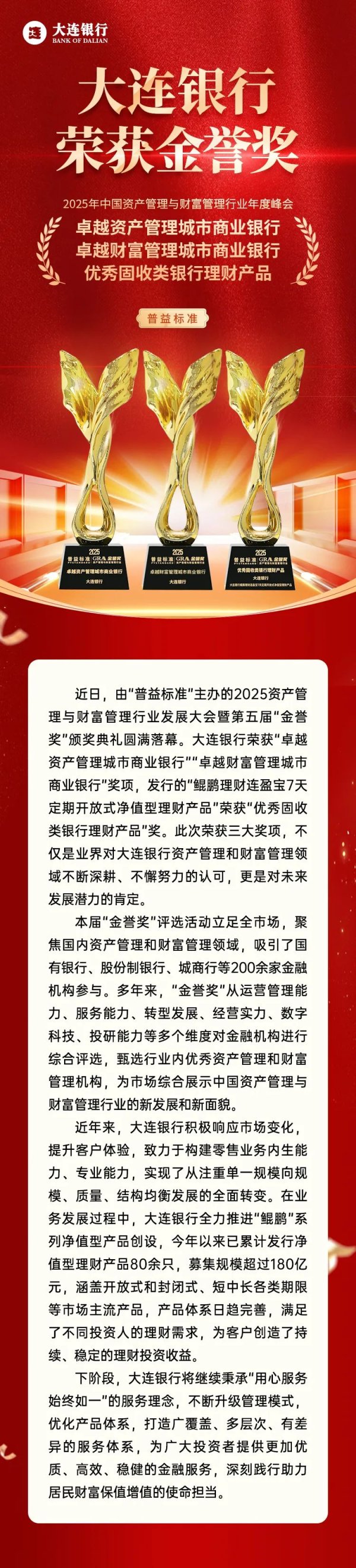 线上股指配资 中国东方旗下大连银行荣获2025年“金誉奖”三大奖项